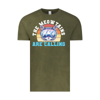 Vintage Olive skiing t  shirt ski goggles cat the meowtains are calling skier winter Vintage Tee - linhVisuals