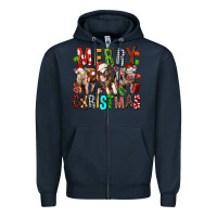 Navy Merry christmas pigs Zipper Hoodie - FaDigitalArtStudio