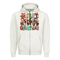 Oatmeal Heather Merry christmas pigs Zipper Hoodie - FaDigitalArtStudio