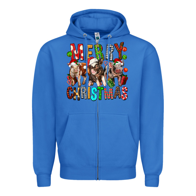 Merry Christmas Pigs Zipper Hoodie by FaDigitalArtStudio | Teevron