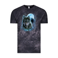 Cloud Black t shirt, grey wolf hunting ground, icy moon, forest, galaxy Vintage Tee - linhVisuals