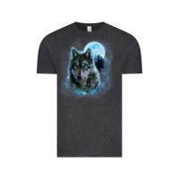 Vintage Black t shirt, grey wolf hunting ground, icy moon, forest, galaxy Vintage Tee - linhVisuals