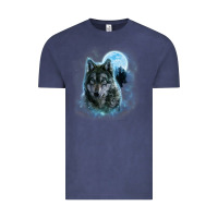 Vintage Denim t shirt, grey wolf hunting ground, icy moon, forest, galaxy Vintage Tee - linhVisuals