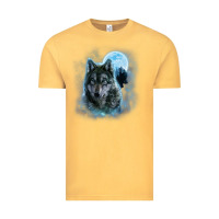 Vintage Mustard t shirt, grey wolf hunting ground, icy moon, forest, galaxy Vintage Tee - linhVisuals