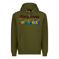 Army Green merry happy chrismukkah with olive branch Premium Hoodie - FaDigitalArtStudio