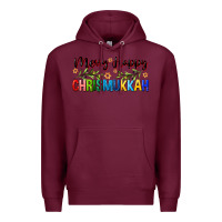 Burgundy merry happy chrismukkah with olive branch Premium Hoodie - FaDigitalArtStudio
