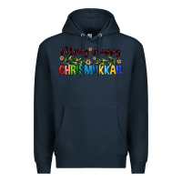 Navy merry happy chrismukkah with olive branch Premium Hoodie - FaDigitalArtStudio