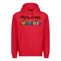 Red merry happy chrismukkah with olive branch Premium Hoodie - FaDigitalArtStudio