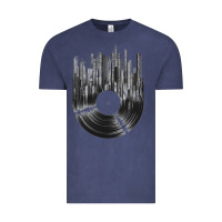 Vintage Denim vinyl record cityscape Vintage Tee - linhVisuals