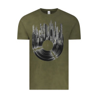 Vintage Olive vinyl record cityscape Vintage Tee - linhVisuals