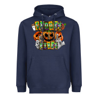 Navy Spooky Vibes Heavyweight Hoodie - CowhideDigitalArt