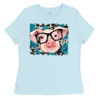 Baby Blue gemstone and cowhide pig Ladies Tee - RanaPortraitStore