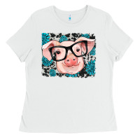 White gemstone and cowhide pig Ladies Tee - RanaPortraitStore