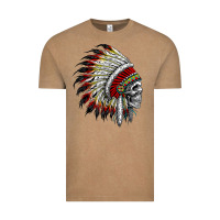 Vintage Coffee native american indian chief skull motorcycle headdress  t shirt Vintage Tee - linhVisuals