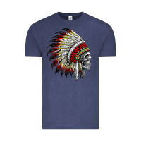 Vintage Denim native american indian chief skull motorcycle headdress  t shirt Vintage Tee - linhVisuals