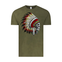 Vintage Olive native american indian chief skull motorcycle headdress  t shirt Vintage Tee - linhVisuals