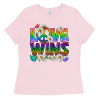 Bubblegum Pink Pride LGBTQ+ Love Wins Ladies Tee - BundleAndBundleShop