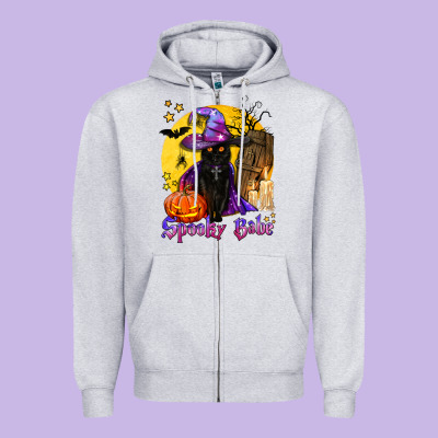 Spooky Babe Black Witch Cat Zipper Hoodie Designed By Bundleandbundleshop