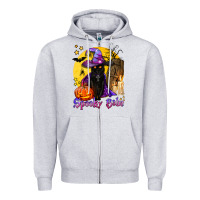 Heather Grey spooky babe black witch cat Zipper Hoodie - BundleAndBundleShop