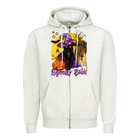 Oatmeal Heather spooky babe black witch cat Zipper Hoodie - BundleAndBundleShop