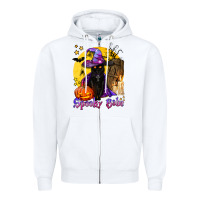 White spooky babe black witch cat Zipper Hoodie - BundleAndBundleShop