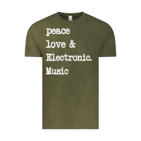 Vintage Olive peace love & electronic music  edm techno t shirt Vintage Tee - linhVisuals