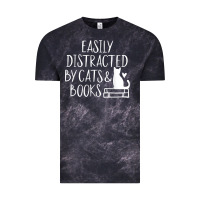 Cloud Black easily distracted by cats and books   cute book lover t shirt Vintage Tee - linhVisuals