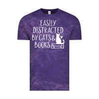 Cloud Purple easily distracted by cats and books   cute book lover t shirt Vintage Tee - linhVisuals