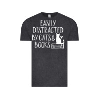 Vintage Black easily distracted by cats and books   cute book lover t shirt Vintage Tee - linhVisuals