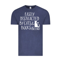 Easily Distracted By Cats And Books   Cute Book Lover T Shirt Vintage Tee | Teevron