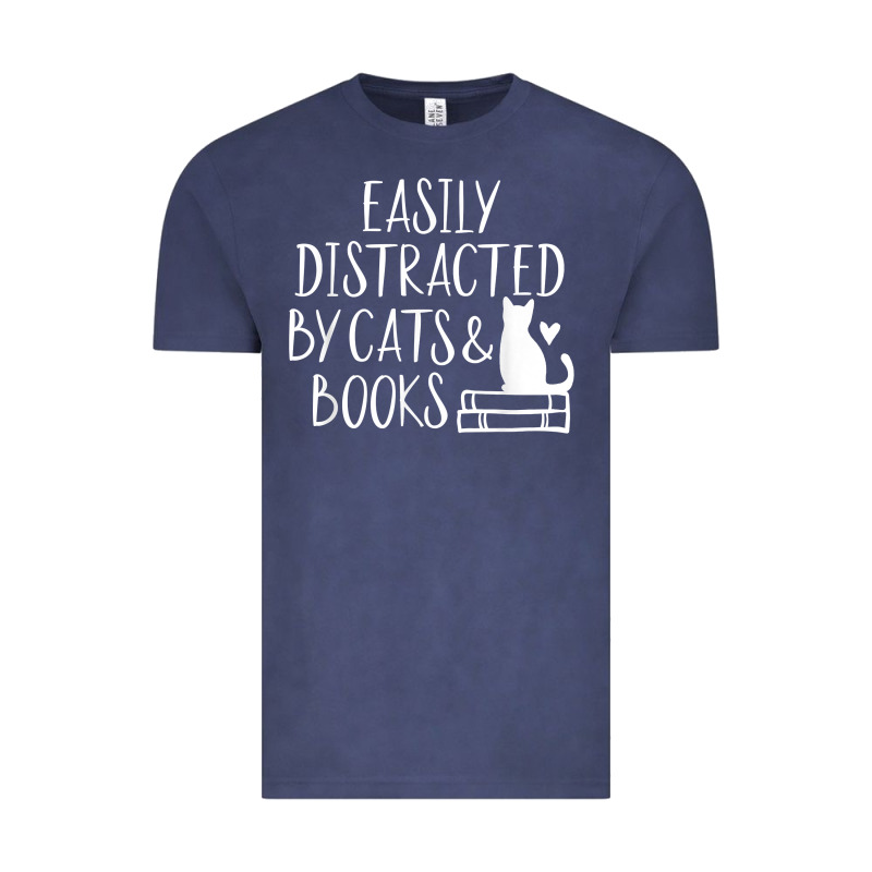 Easily Distracted By Cats And Books   Cute Book Lover T Shirt Vintage Tee by linhVisuals | Teevron