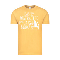 Vintage Mustard easily distracted by cats and books   cute book lover t shirt Vintage Tee - linhVisuals