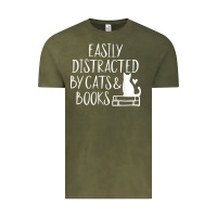 Vintage Olive easily distracted by cats and books   cute book lover t shirt Vintage Tee - linhVisuals