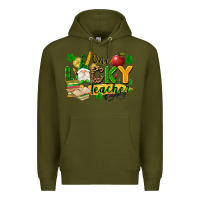 Army Green one lucky teacher Premium Hoodie - FaDigitalArtStudio