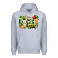 Heather Grey one lucky teacher Premium Hoodie - FaDigitalArtStudio
