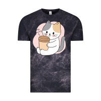 Cloud Black Cat Drinking Coffee Kitten Kawaii Japanese Kitty Vintage Tee - linhVisuals