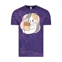 Cloud Purple Cat Drinking Coffee Kitten Kawaii Japanese Kitty Vintage Tee - linhVisuals