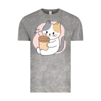 Cloud Rock Cat Drinking Coffee Kitten Kawaii Japanese Kitty Vintage Tee - linhVisuals