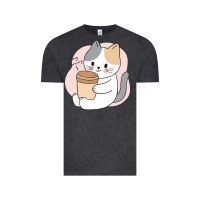 Vintage Black Cat Drinking Coffee Kitten Kawaii Japanese Kitty Vintage Tee - linhVisuals