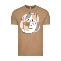 Vintage Coffee Cat Drinking Coffee Kitten Kawaii Japanese Kitty Vintage Tee - linhVisuals
