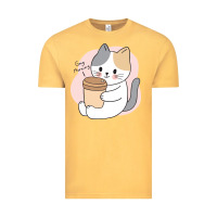 Vintage Mustard Cat Drinking Coffee Kitten Kawaii Japanese Kitty Vintage Tee - linhVisuals