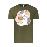Vintage Olive Cat Drinking Coffee Kitten Kawaii Japanese Kitty Vintage Tee - linhVisuals