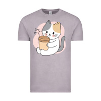 Vintage Zinc Cat Drinking Coffee Kitten Kawaii Japanese Kitty Vintage Tee - linhVisuals