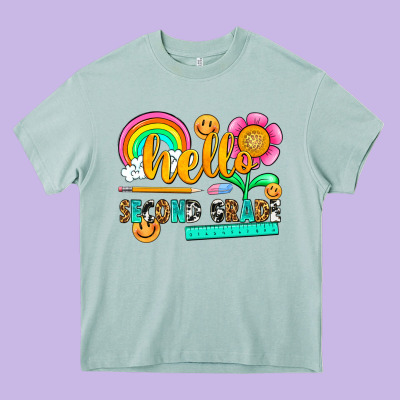Hello Second Grade Heavy Core Tee Designed By Nancycooperartshop