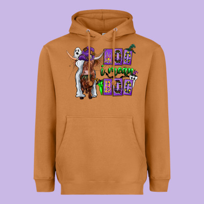 Moo I Mean Boo Heavyweight Hoodie Designed By Cowhidedigitalart