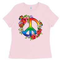 Bubblegum Pink Peace Pride LGBTQ+ And Flowers Ladies Tee - BundleAndBundleShop