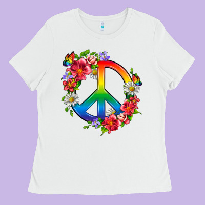 Peace Pride Lgbtq+ And Flowers Ladies Tee Designed By Bundleandbundleshop