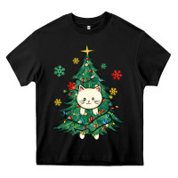 Black christmas tree cat Heavy Core Tee - MaliasSmallBusiness