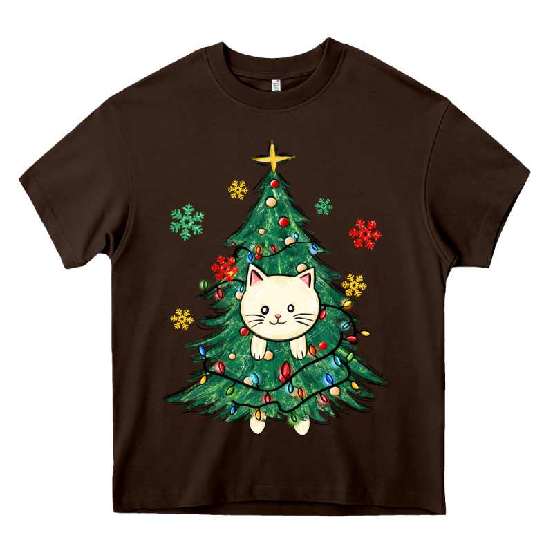 Christmas Tree Cat Heavy Core Tee by MaliasSmallBusiness | Teevron
