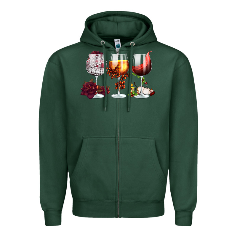 Hallothanksmas Halloween Thanksgiving  Christmas Wine Zipper Hoodie by FaDigitalArtStudio | Teevron